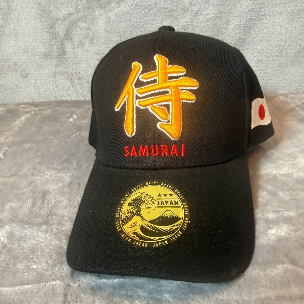 Samurai Japan Embroidered Kanji Baseball Cap Black Adjustable